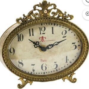 IKKY HOME Vintage Table Clock, French Gold Color Rococo Style Desk Clock Battery